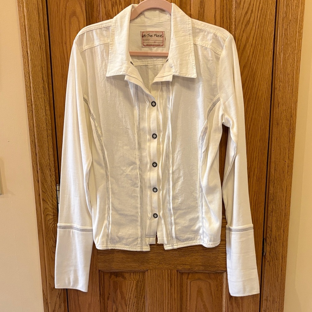 We The Free Cream/White Button-Front Long Sleeve Shirt